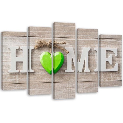 Obraz na plátně pětidílný Home Zelené srdce Béžová