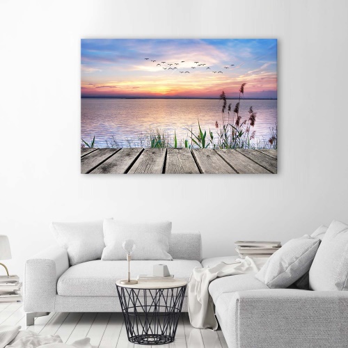 Obraz na plátně Lávka u jezera Západ slunce