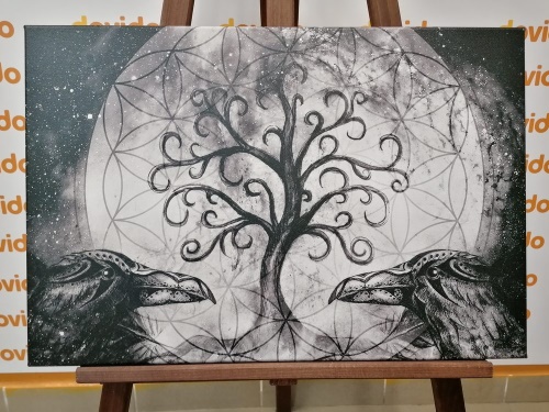 Obraz magický strom života v čiernobielom prevedení