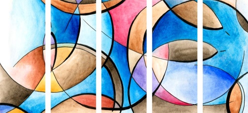 5-dielny obraz abstraktná kresba tvarov