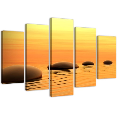 Obraz na plátně pětidílný Zen Spa Kameny Voda Žlutá