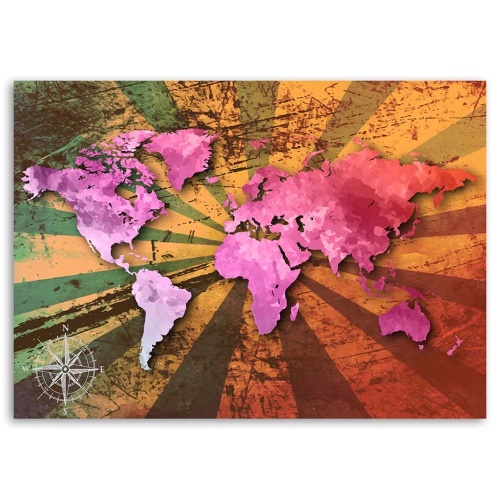 Obraz na plátně Mapa světa růžová Retro