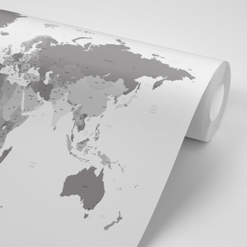 Samolepiaca tapeta detailná mapa sveta v čiernobielom prevedení