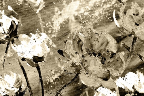 Obraz maľované kvety v sépiovom prevedení