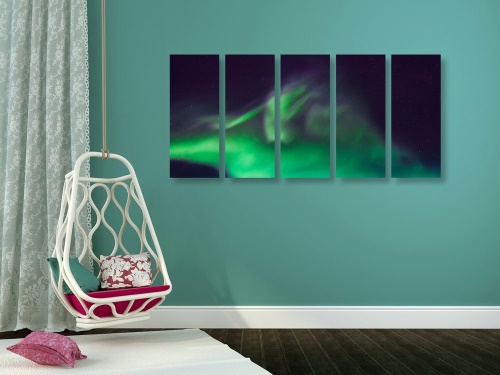 5-dielny obraz zelená polárna žiara na oblohe