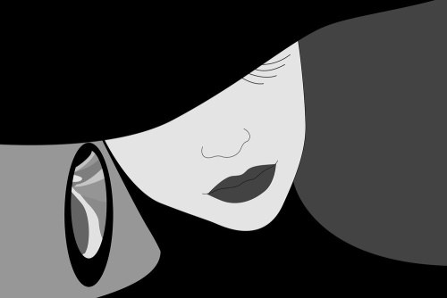 Obraz nóbl dáma v klobúku v čiernobielom prevedení