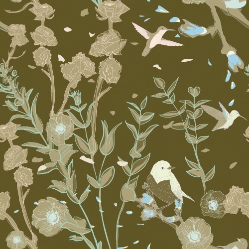 Samolepiaca tapeta rozkvitnutý les plný vtáčikov - 75x1000 cm