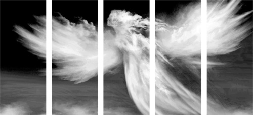 5-dielny obraz podoba anjela v oblakoch v čiernobielom prevedení