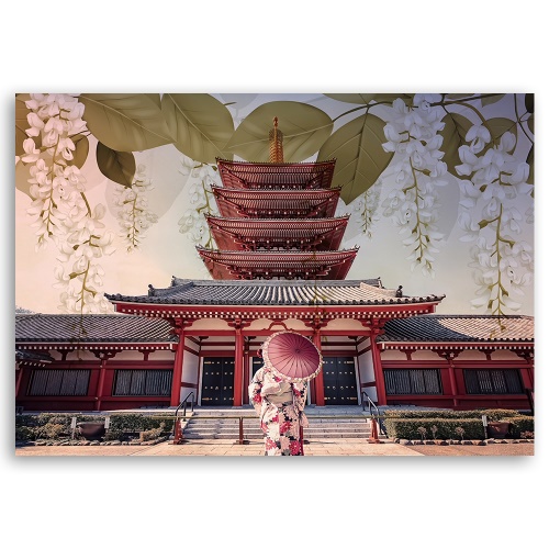 Obraz na plátně, Japonská gejha a chrám