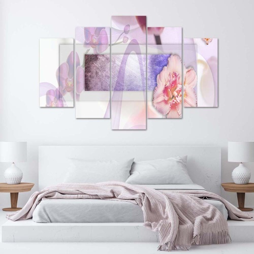 Obraz na plátně pětidílný Abstraktní květiny fialové