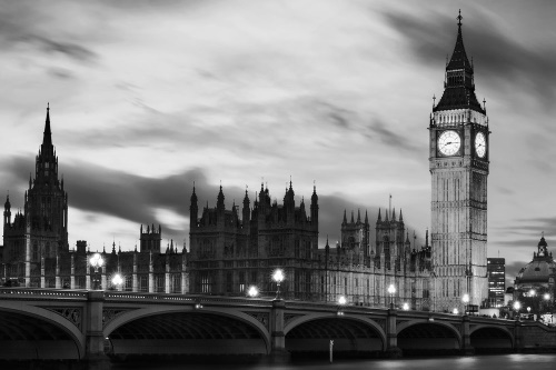 Samolepiaca fototapeta nočný čiernobiely Big Ben v Londýne