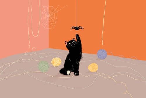 Samolepiaca tapeta hravá mačka s klbkami