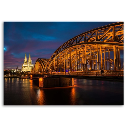 Obraz na plátně Kolín nad Rýnem Hohenzollernský most a katedrála v noci