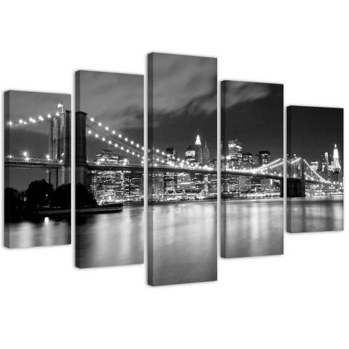 Obraz na plátně pětidílný New York Bridge Černá Bílá