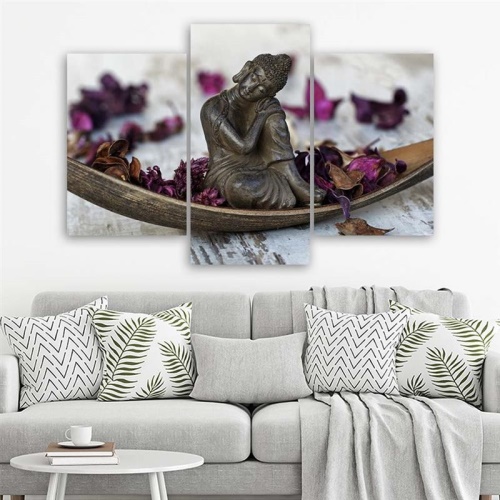Obraz na plátně třídílný Buddha Flowers Zen Violet