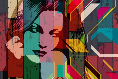Samolepiaca tapeta portrét ženy na farebnom pozadí