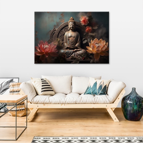 Obraz na plátně, socha buddhy