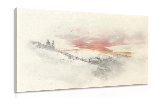 Obraz západ slnka nad zasneženými horami