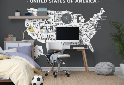 Tapeta náučná mapa USA v čiernobielom