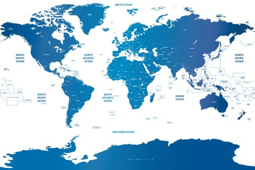 Samolepiaca tapeta mapa sveta s jednotlivými štátmi