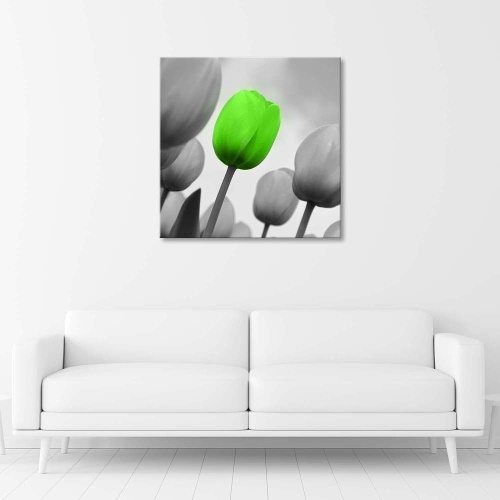 Obraz na plátně Tulipány zelená šedá