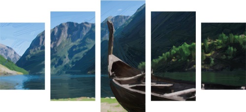 5-dielny obraz drevená vikingská loď
