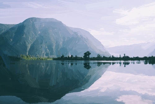 Obraz maľovaná scenéria horského jazera