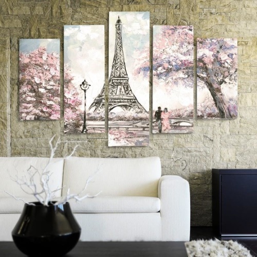 Obraz na plátně pětidílný Pařížská Eiffelova věž Pastel
