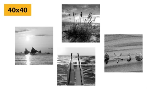 Set obrazov more a pláž v čiernobielom prevedení