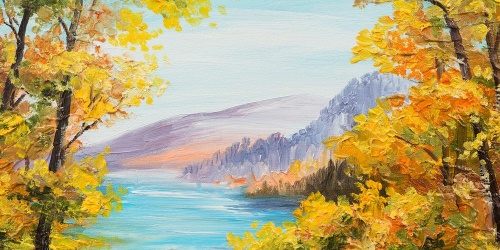 Obraz olejomaľba horského jazera