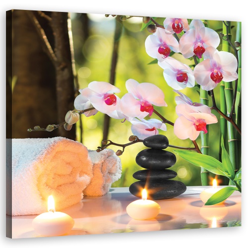 Obraz na plátně, Lázeňské svíčky a květy orchidejí