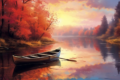 Obraz čln v pokojnom východe slnka
