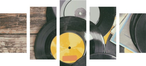 5-dielny obraz staré platne gramofónu
