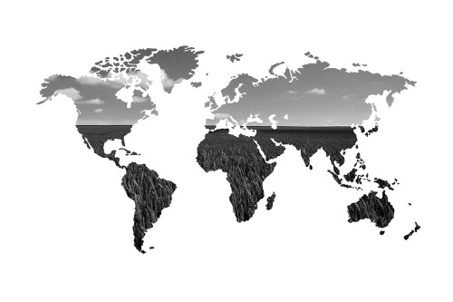 Tapeta mapa sveta v čiernobielom