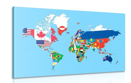 Obraz mapa sveta s vlajkami