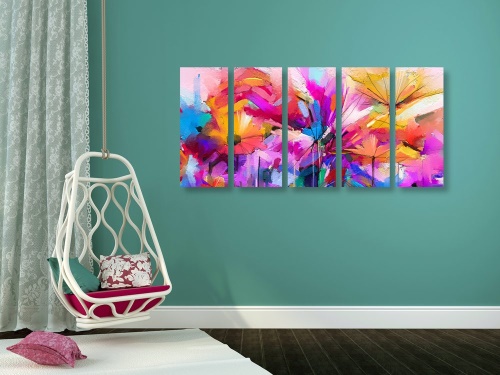 5-dielny obraz abstraktné farebné kvety