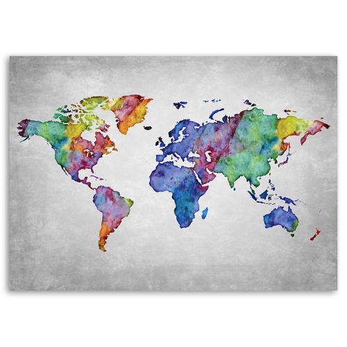 Obraz na plátně, Barevná světová mapa