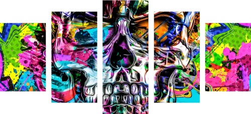 5-dielny obraz farebná umelecká lebka