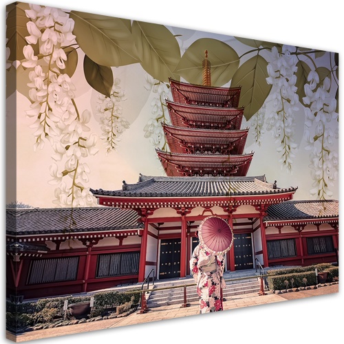 Obraz na plátně, Japonská gejha a chrám