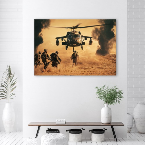 Obraz na plátně, Vrtulník a vojáci na misi