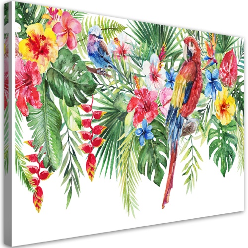 Obraz na plátně, Listy tropických květin papouška