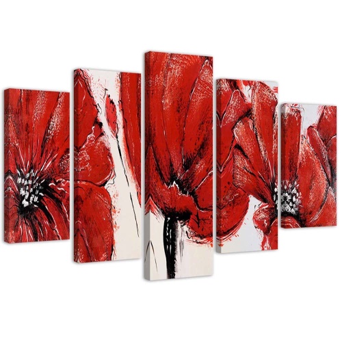 Obraz na plátně pětidílný Červené akrylové květiny