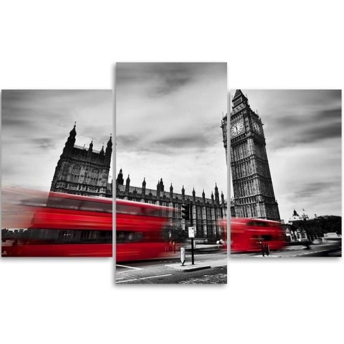 Obraz na plátně třídílný Červený londýnský autobus