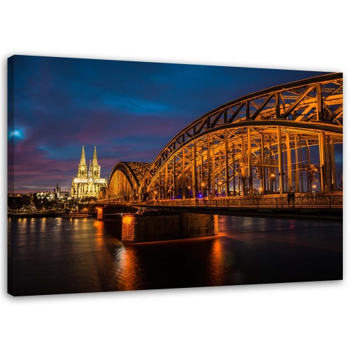 Obraz na plátně Kolín nad Rýnem Hohenzollernský most a katedrála v noci