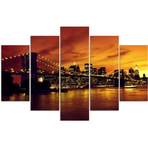 Obraz na plátně pětidílný Západ slunce na Manhattanu v New Yorku