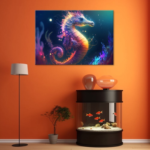 Obraz na plátně, Neonový mořský koník