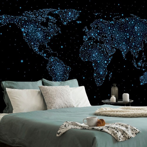 Tapeta mapa sveta s nočnou oblohou