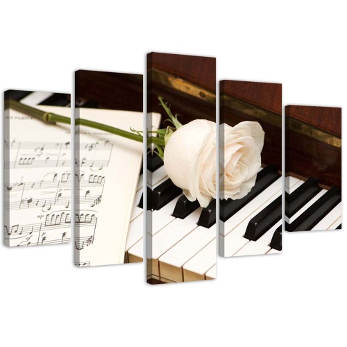 Obraz na plátně pětidílný Rose klavírní noty