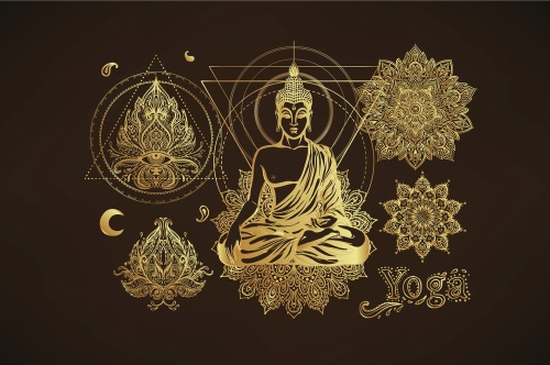 Samolepiaca tapeta zlatý meditujúci Budha