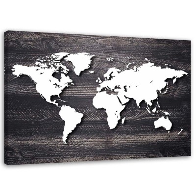 Obraz na plátně Mapa světa Wood Grey Office - 100x70 cm